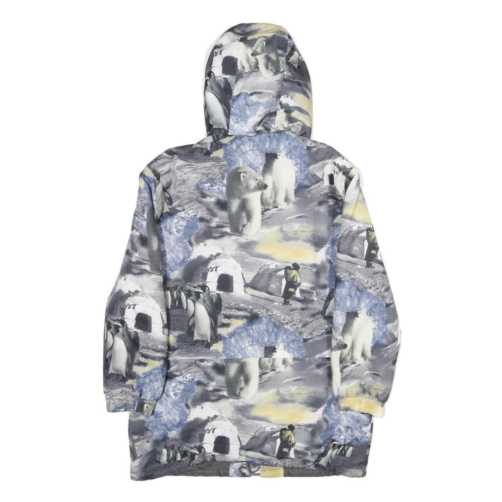 Womens Grey & Blue Arctic Animal Printed Jacket M Polyester Zip Hooded