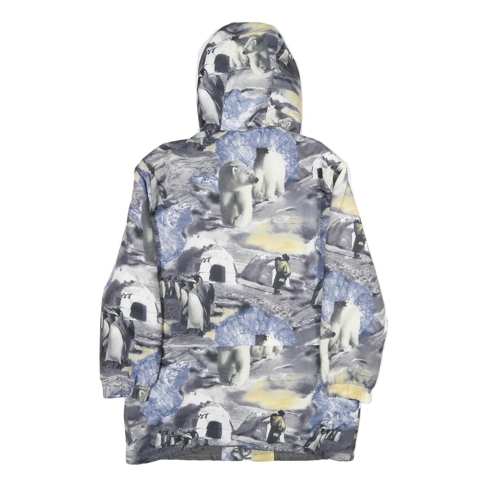 Womens Grey & Blue Arctic Animal Printed Jacket M Polyester Zip Hooded