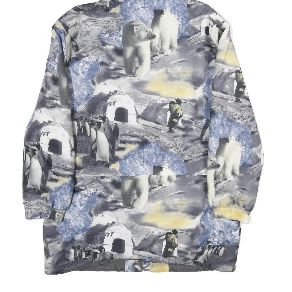Womens Grey & Blue Arctic Animal Printed Jacket M Polyester Zip Hooded
