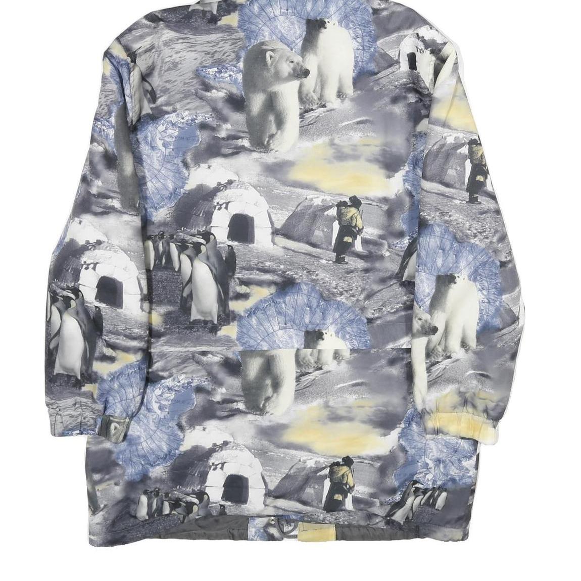 Womens Grey & Blue Arctic Animal Printed Jacket M Polyester Zip Hooded