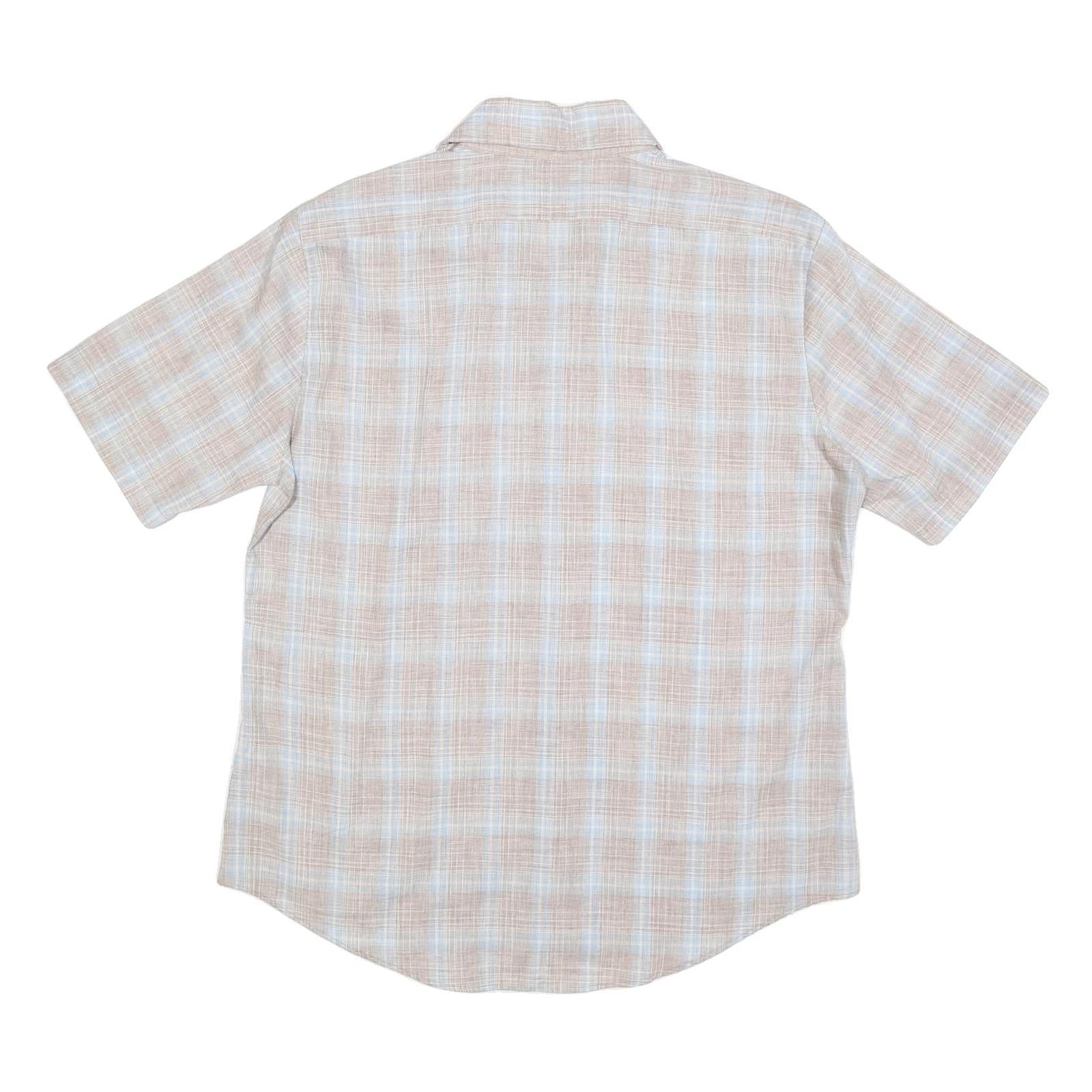 HIS Mens Beige & Blue Checked Shirt XL Cotton Blend Short Sleeve Casual Summer