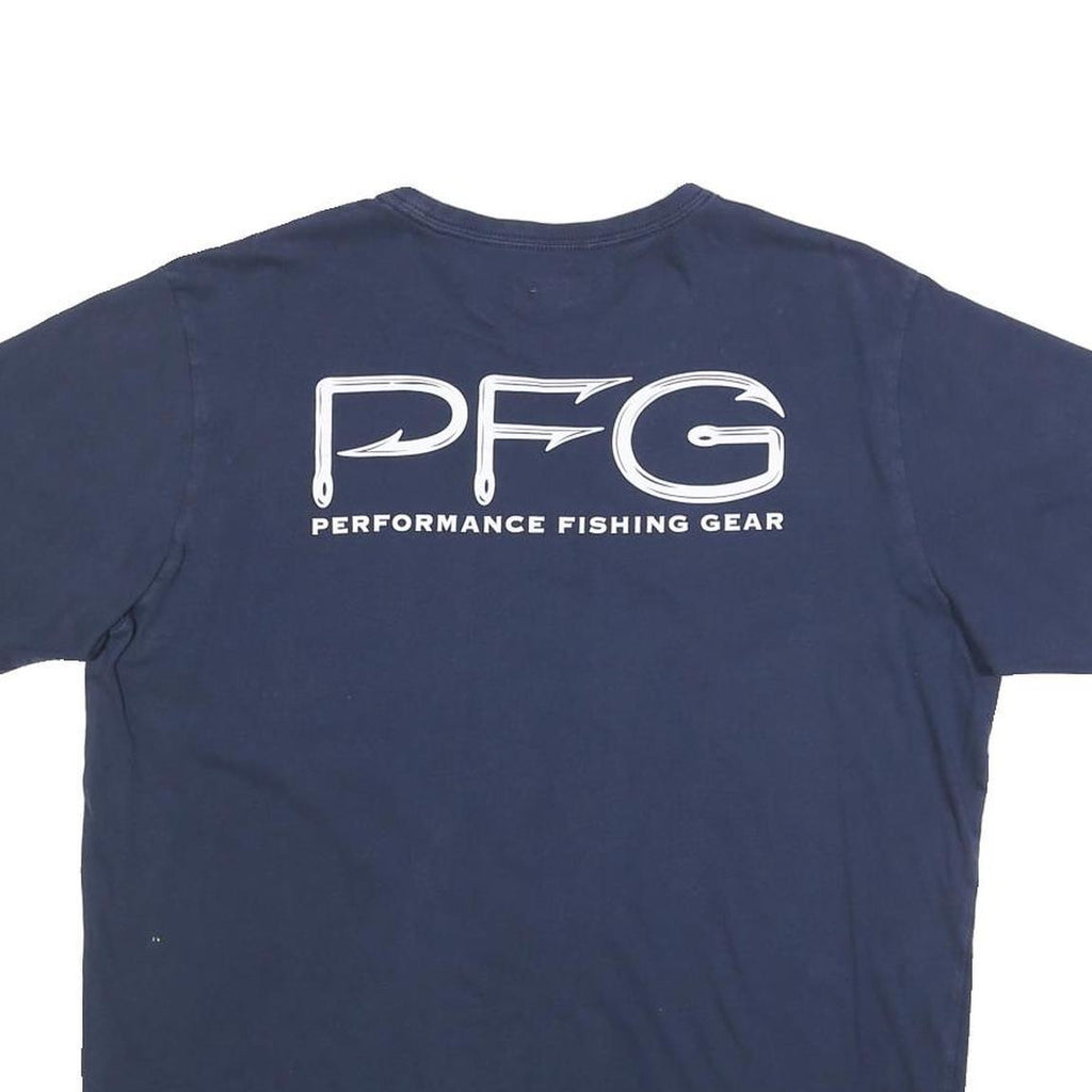 COLUMBIA Mens Blue PFG Graphic T-Shirt L Short Sleeve Crew Neck Performance