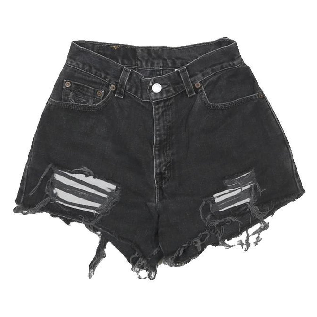 LEVI'S Womens Shorts Black Casual Denim Distressed XS W24 Frayed Edge