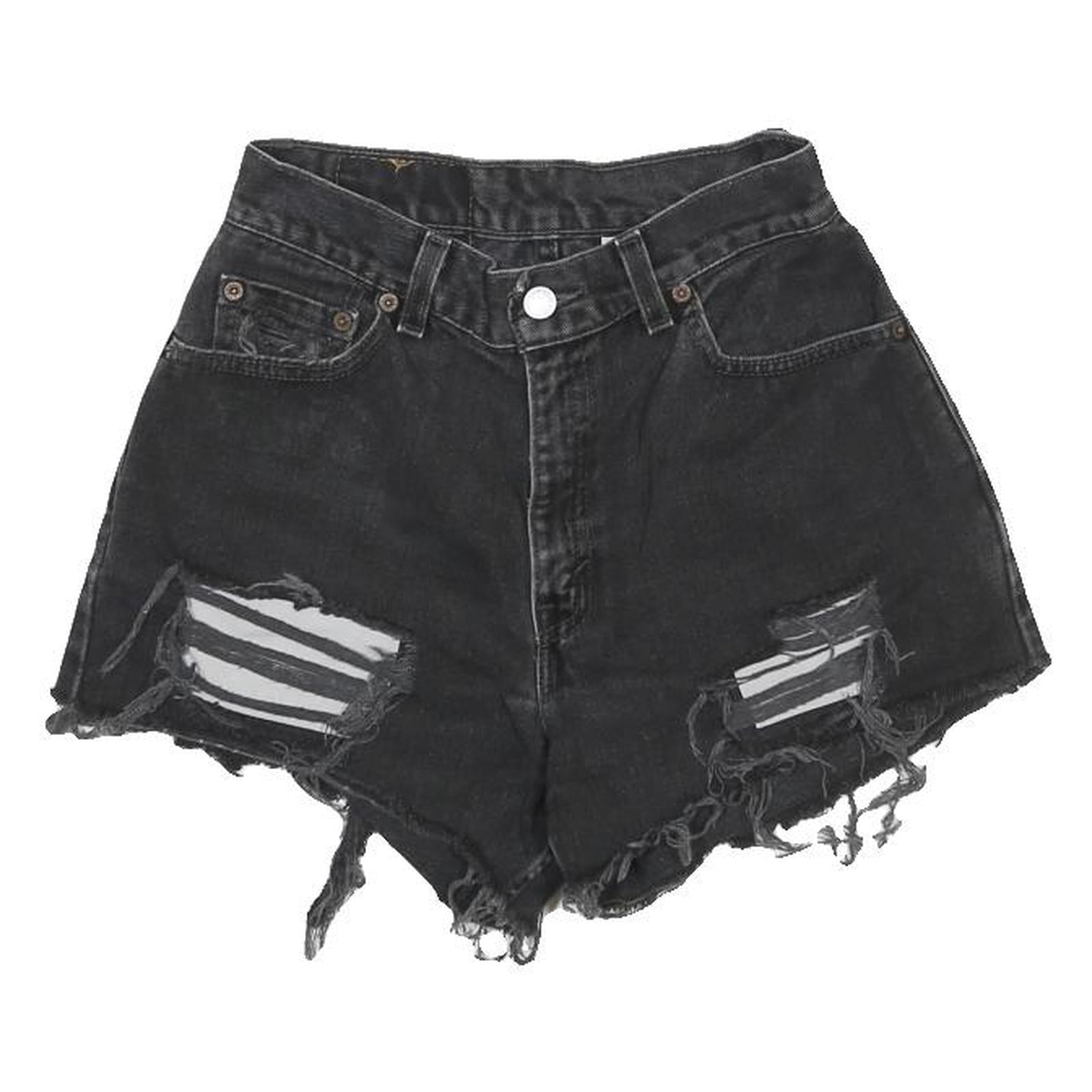 LEVI'S Womens Shorts Black Casual Denim Distressed XS W24 Frayed Edge