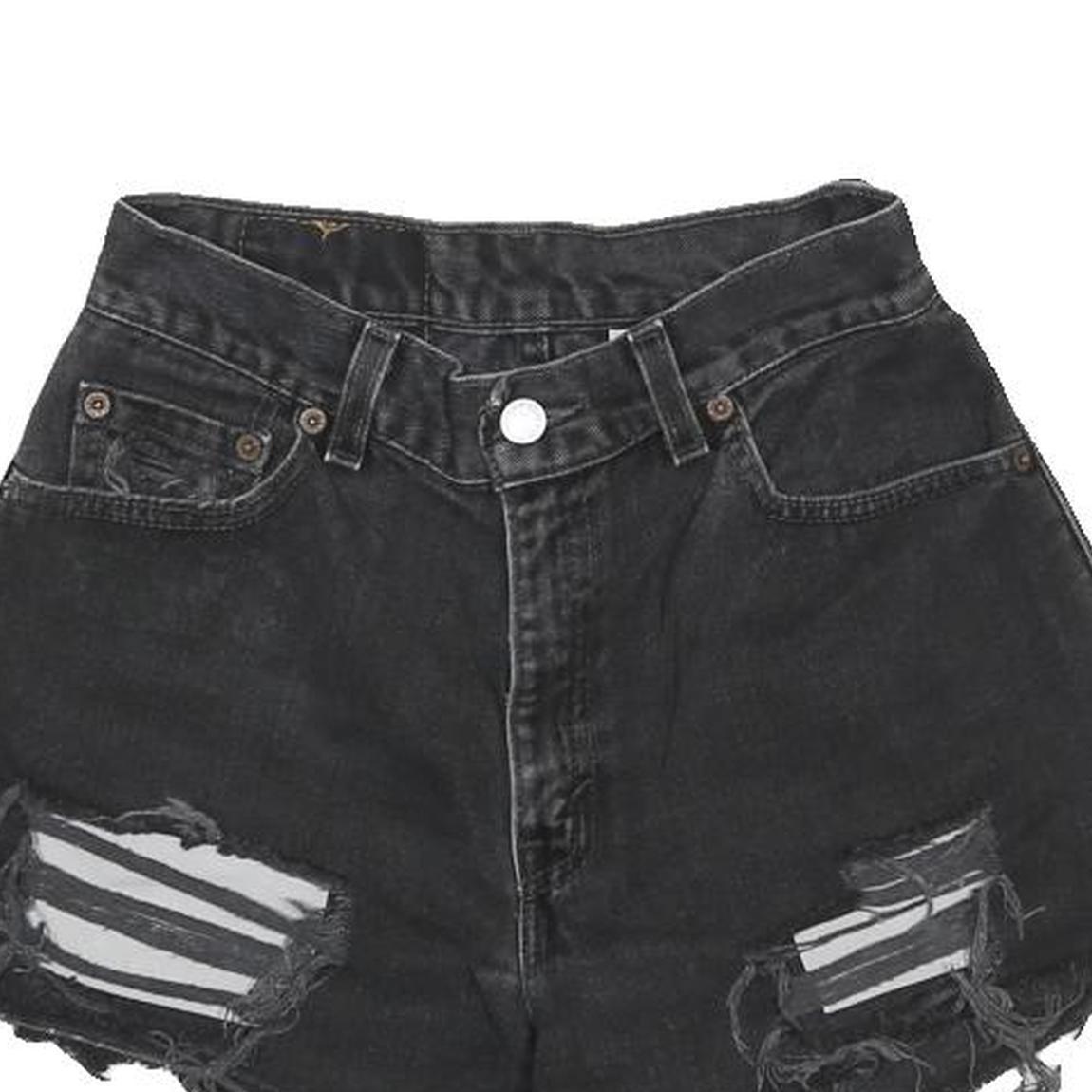 LEVI'S Womens Shorts Black Casual Denim Distressed XS W24 Frayed Edge