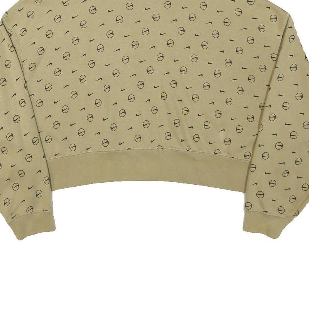 NIKE Womens Beige Cotton Blend Crew Neck M Logo Print Cropped Sweatshirt