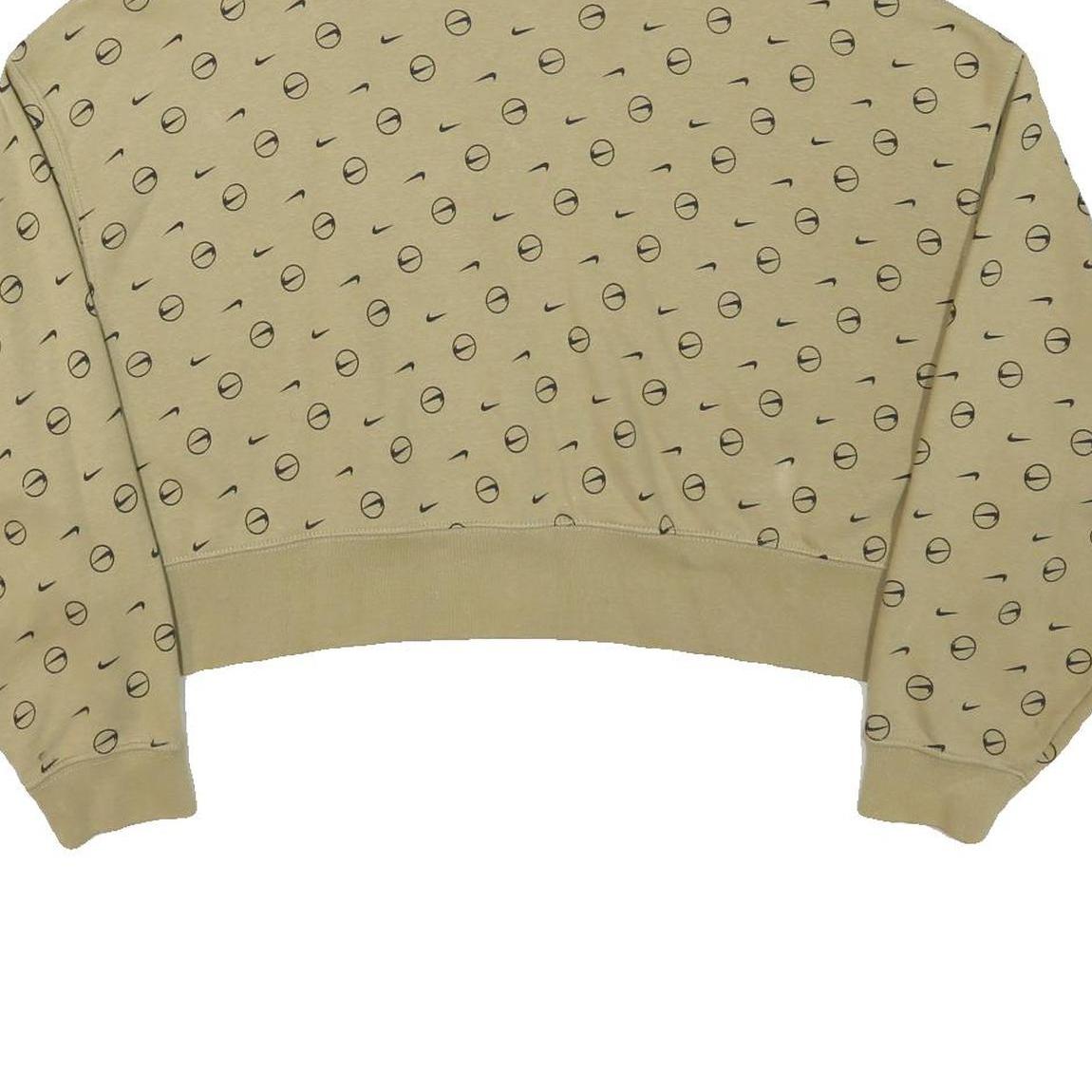 NIKE Womens Beige Cotton Blend Crew Neck M Logo Print Cropped Sweatshirt