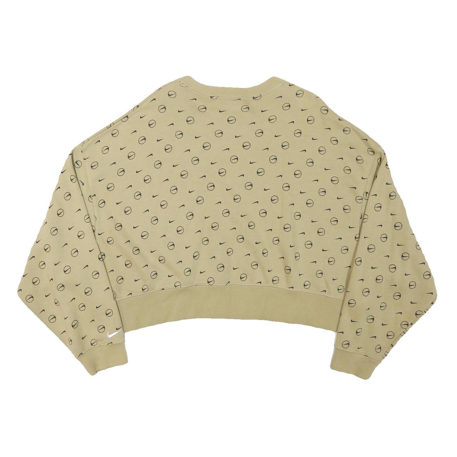 NIKE Womens Beige Cotton Blend Crew Neck M Logo Print Cropped Sweatshirt