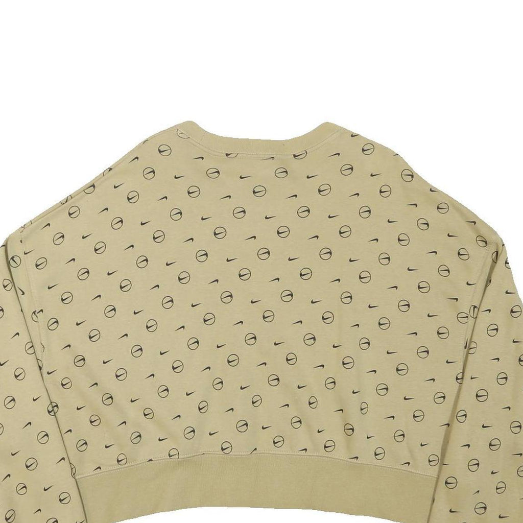 NIKE Womens Beige Cotton Blend Crew Neck M Logo Print Cropped Sweatshirt
