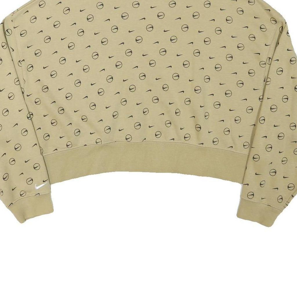 NIKE Womens Beige Cotton Blend Crew Neck M Logo Print Cropped Sweatshirt
