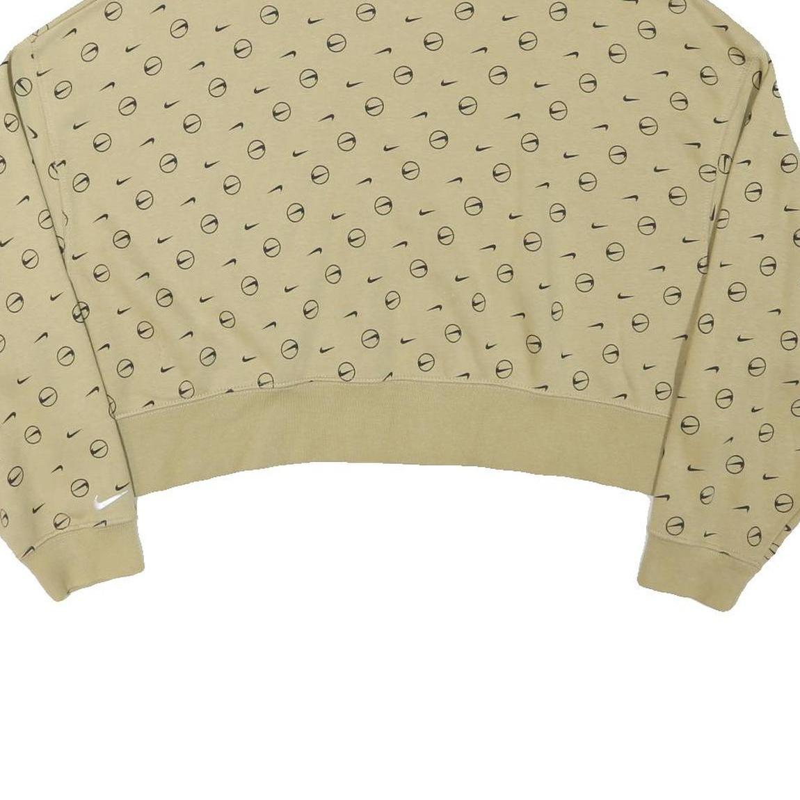 NIKE Womens Beige Cotton Blend Crew Neck M Logo Print Cropped Sweatshirt