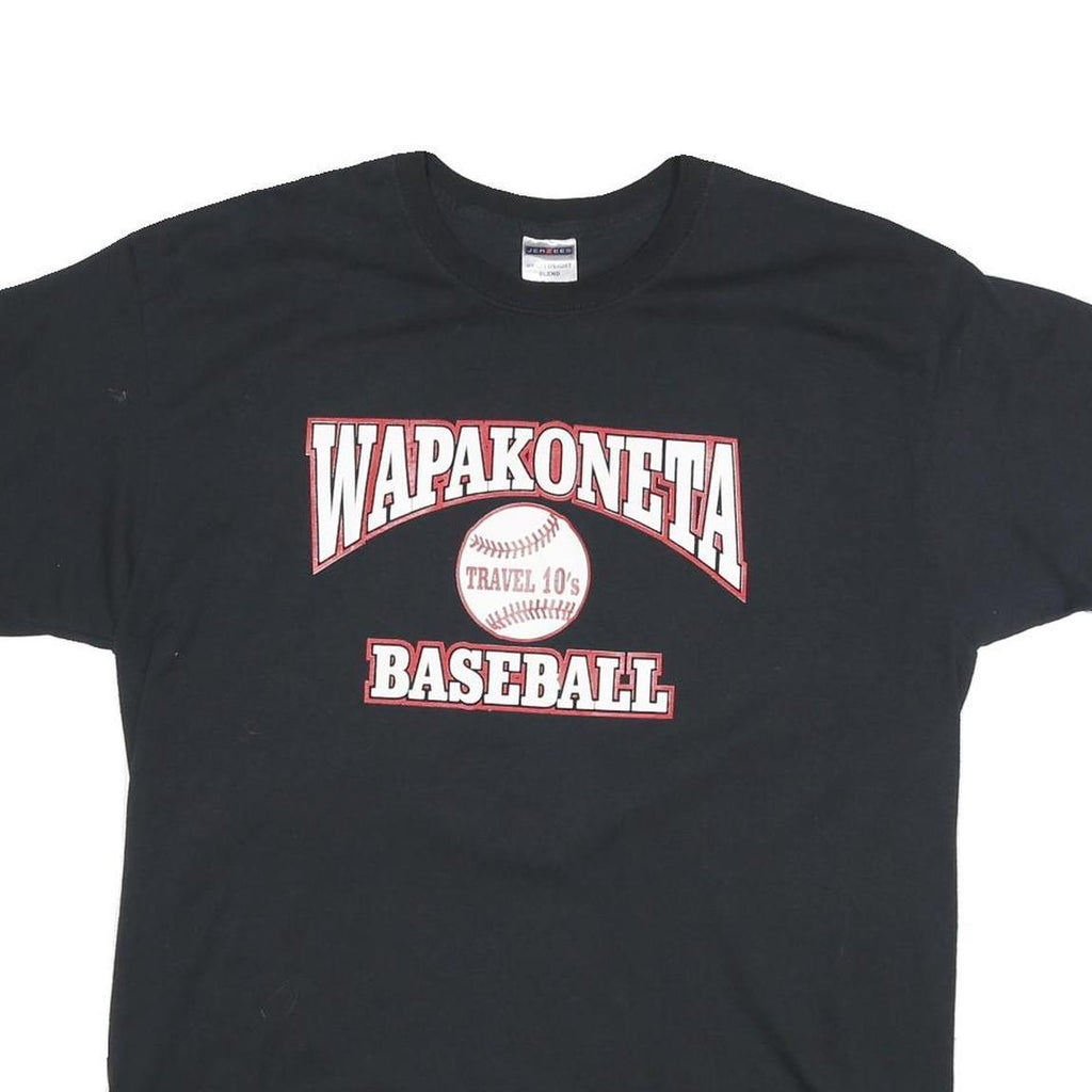 JERZEES Mens Black Wapakoneta Baseball Graphic T-Shirt XL Short Sleeve Crew Neck