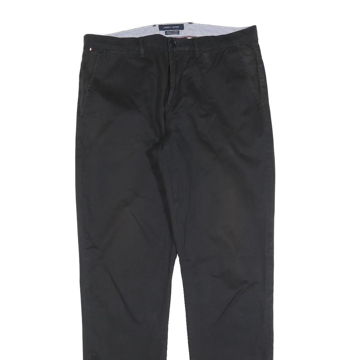 TOMMY HILFIGER Mens Cotton Blend Black Regular Fit Straight Leg Trousers W32 L34
