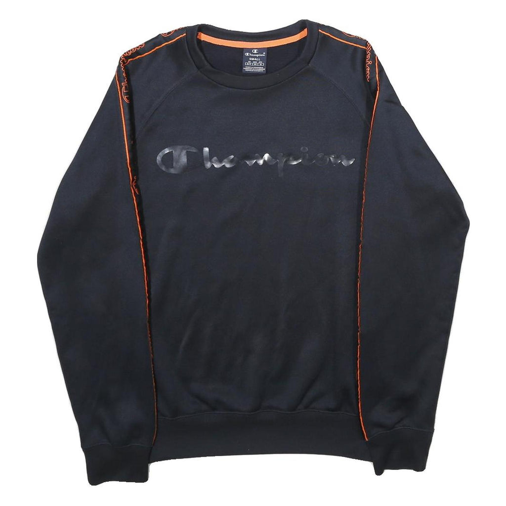CHAMPION Mens Black & Orange Logo Crew Neck S Sweatshirt Polyester Blend Casual