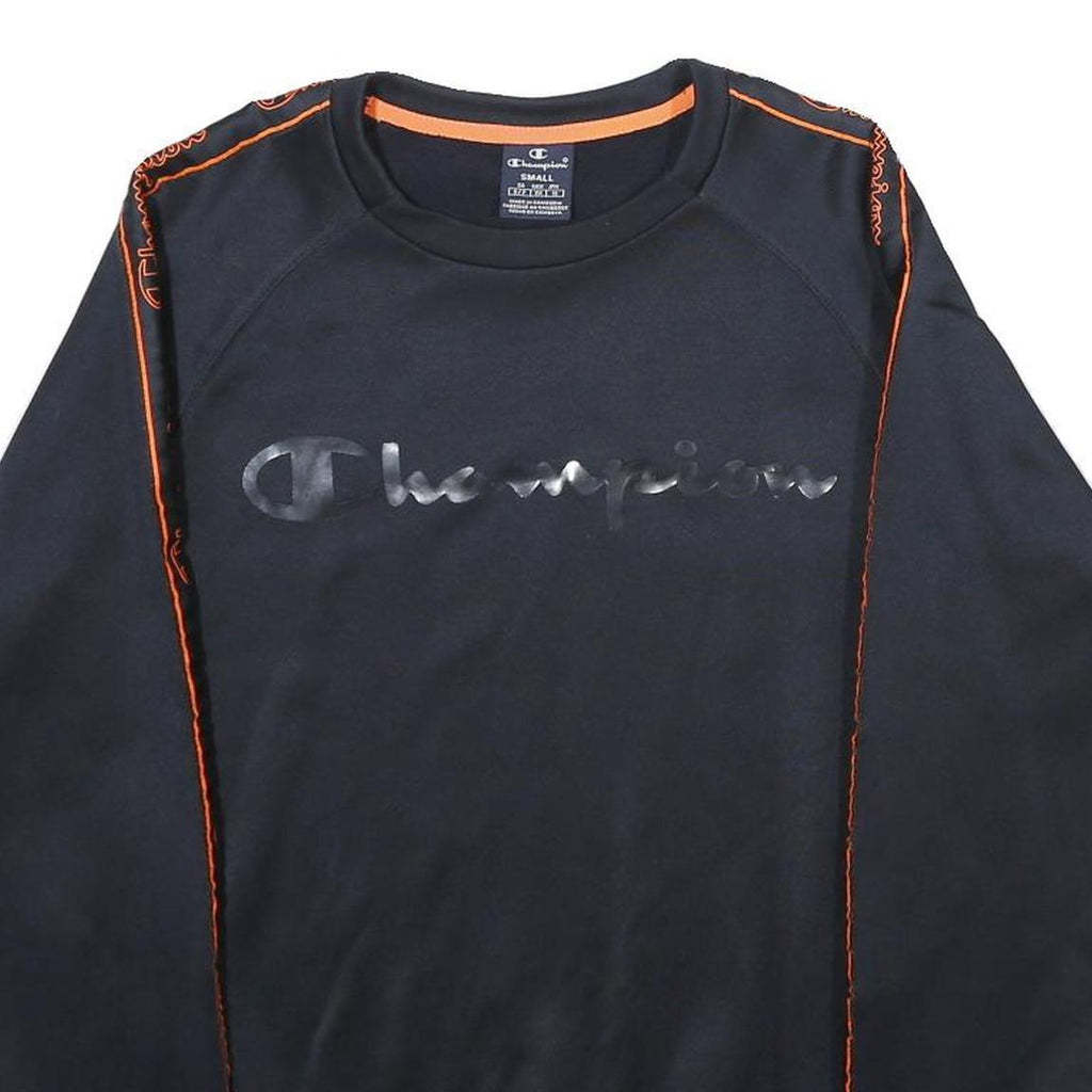 CHAMPION Mens Black & Orange Logo Crew Neck S Sweatshirt Polyester Blend Casual