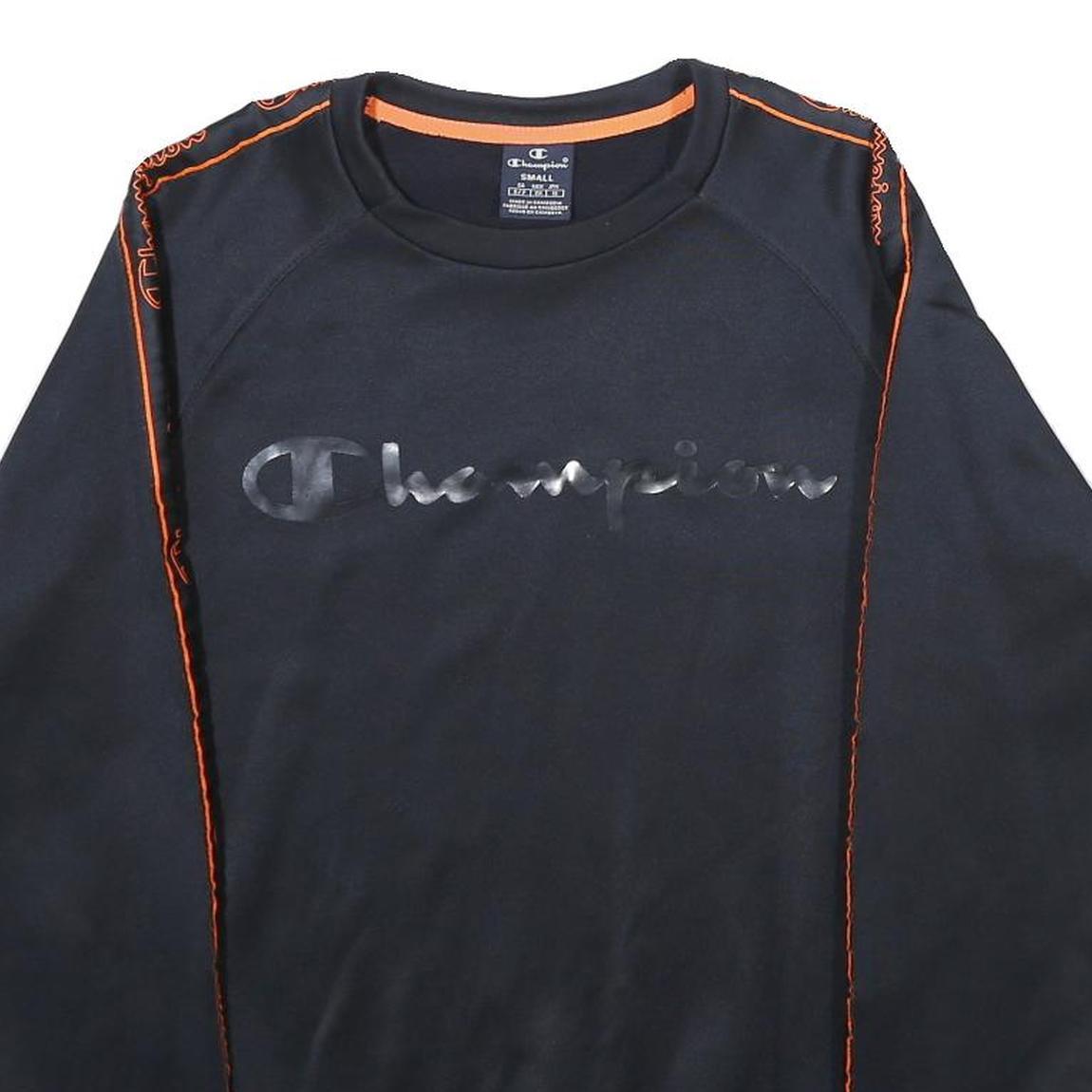CHAMPION Mens Black & Orange Logo Crew Neck S Sweatshirt Polyester Blend Casual
