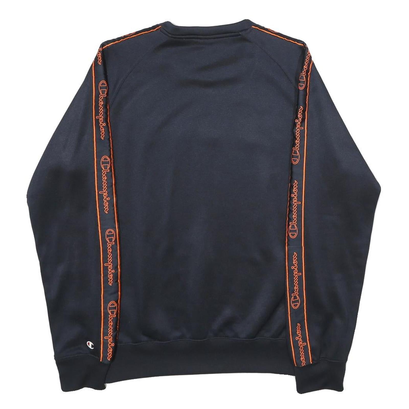 CHAMPION Mens Black & Orange Logo Crew Neck S Sweatshirt Polyester Blend Casual