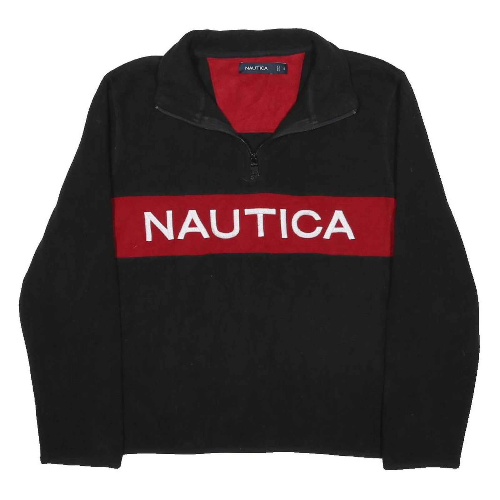 NAUTICA Womens Black & Red Plain Pullover Jumper S Polyester Crew Neck Casual
