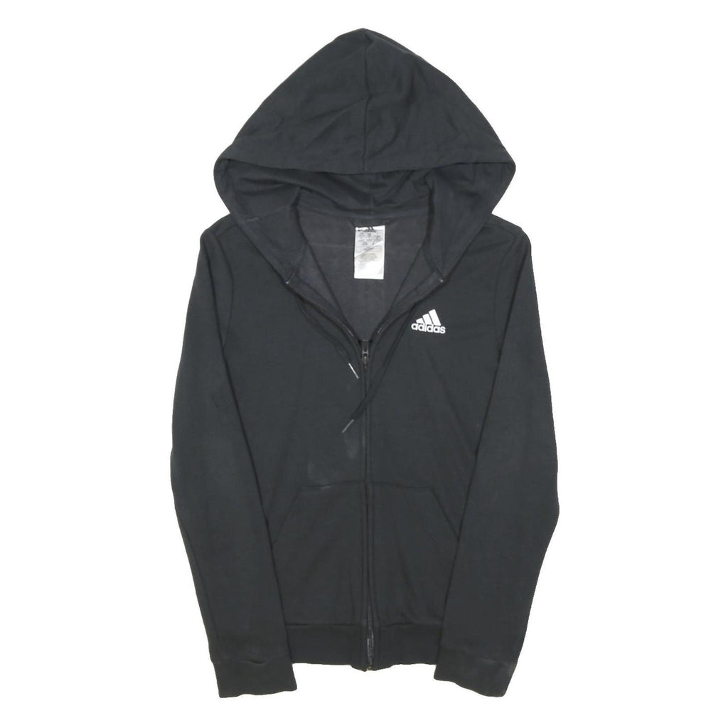 ADIDAS Womens Black Hoodie UK 6 Cotton Blend Full Zip Sportswear