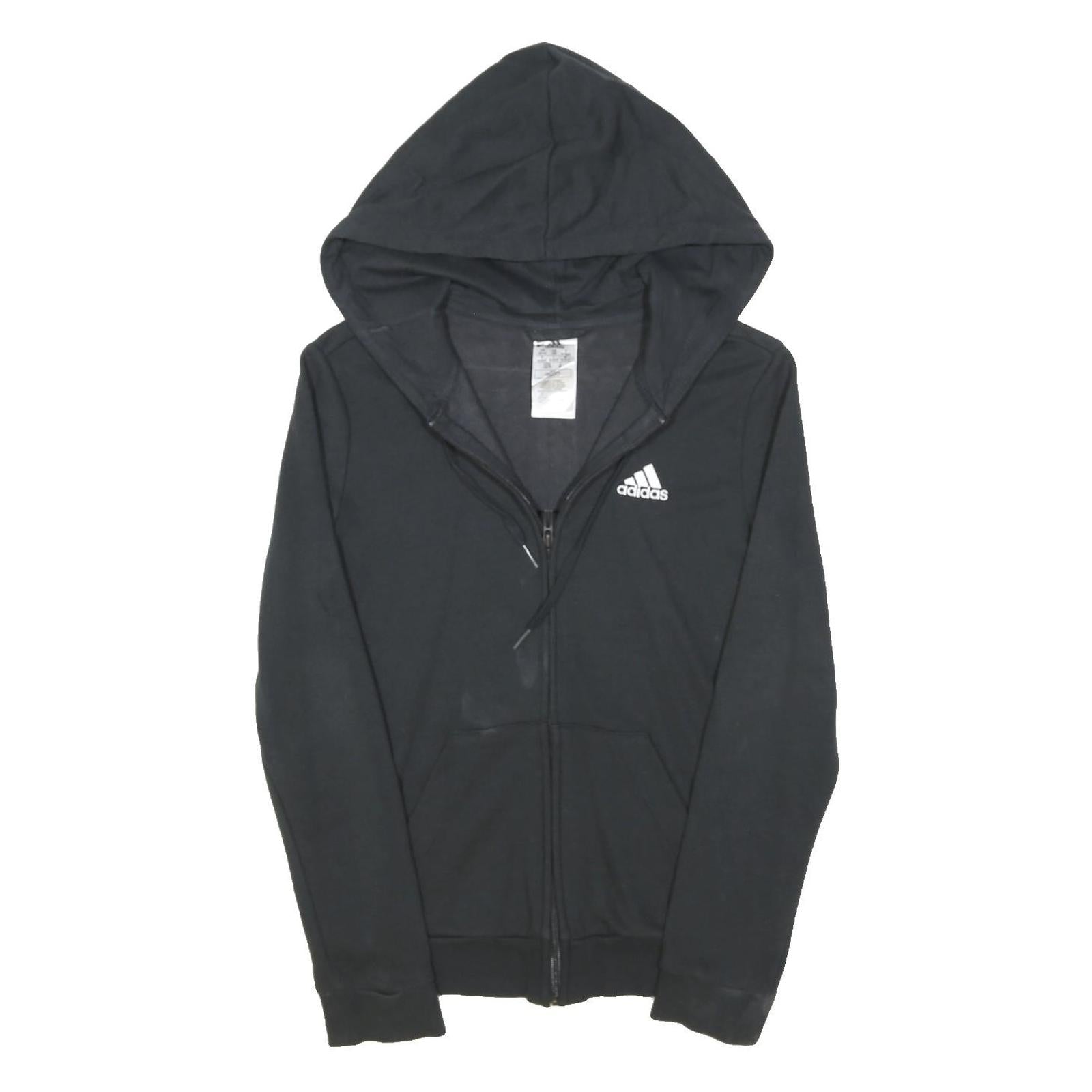 ADIDAS Womens Black Hoodie UK 6 Cotton Blend Full Zip Sportswear