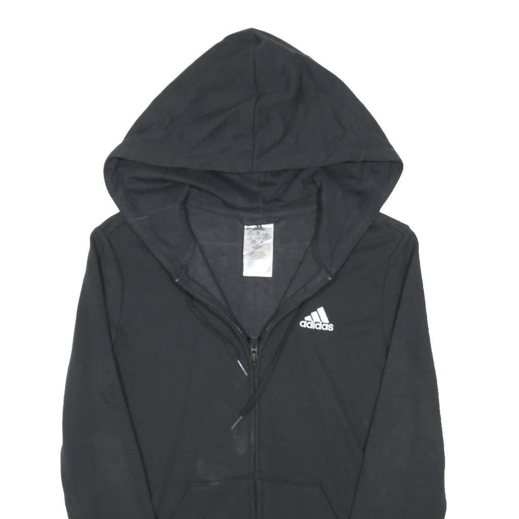 ADIDAS Womens Black Hoodie UK 6 Cotton Blend Full Zip Sportswear