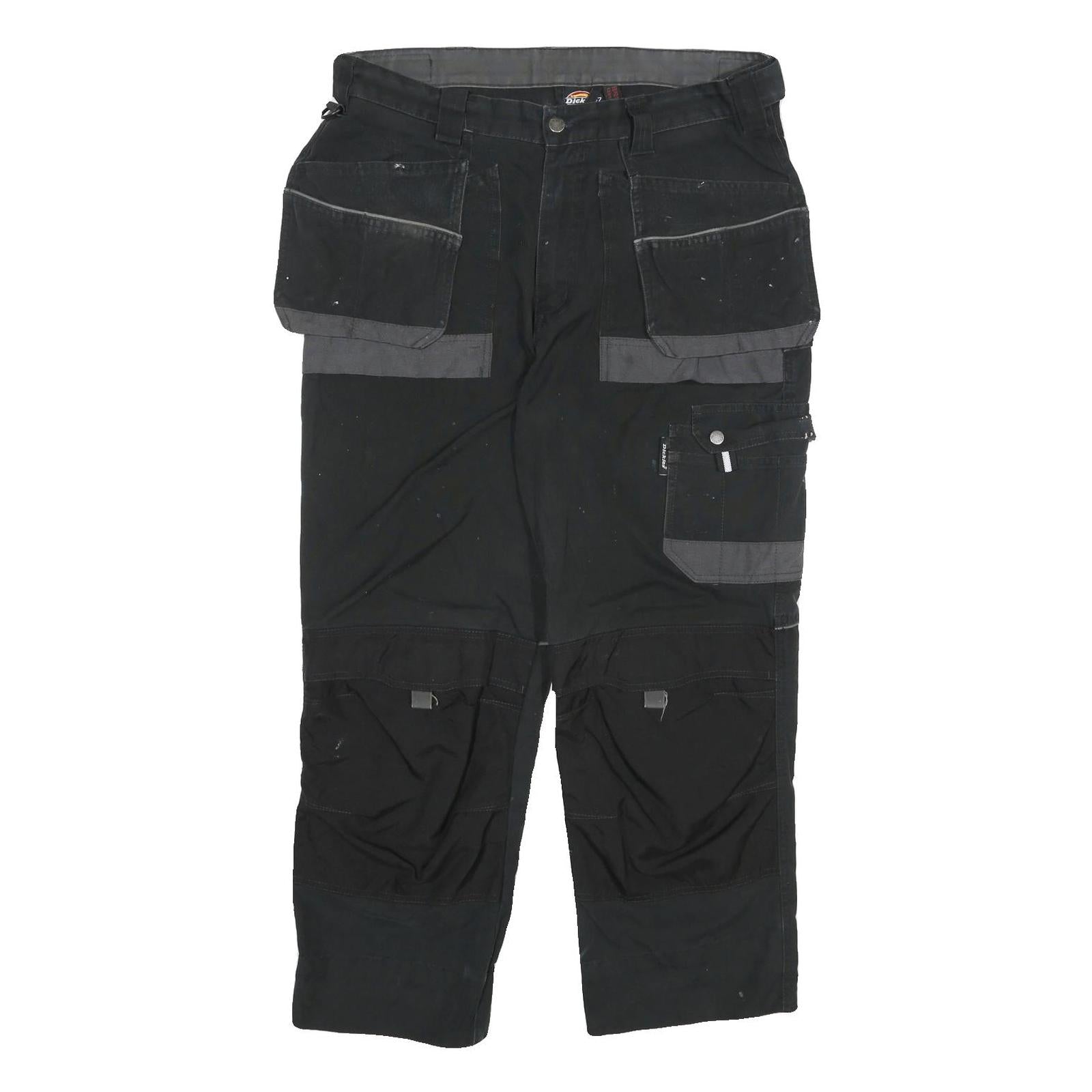 DICKIES Mens Cotton Blend Black Grey Relaxed Cargo Trousers W36 L27 Workwear