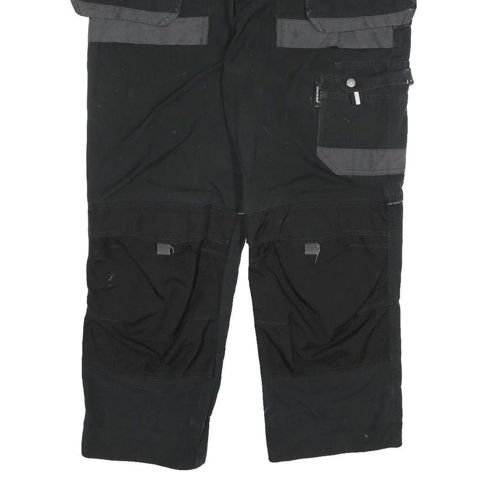 DICKIES Mens Cotton Blend Black Grey Relaxed Cargo Trousers W36 L27 Workwear