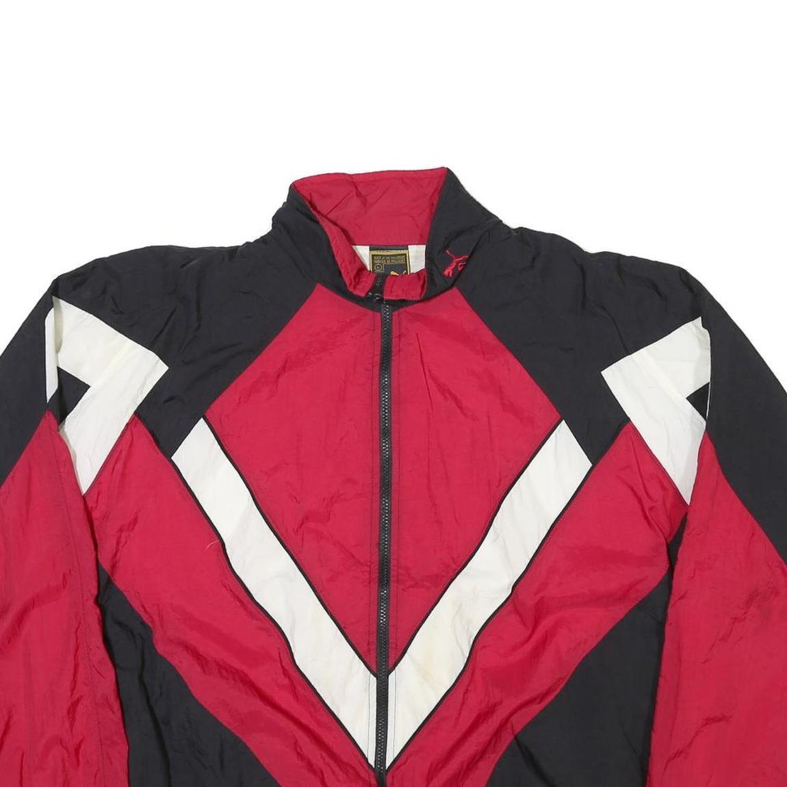 PUMA Mens Black & Red Polyester Blend Zip Jacket L Colourblock Casual Sportswear