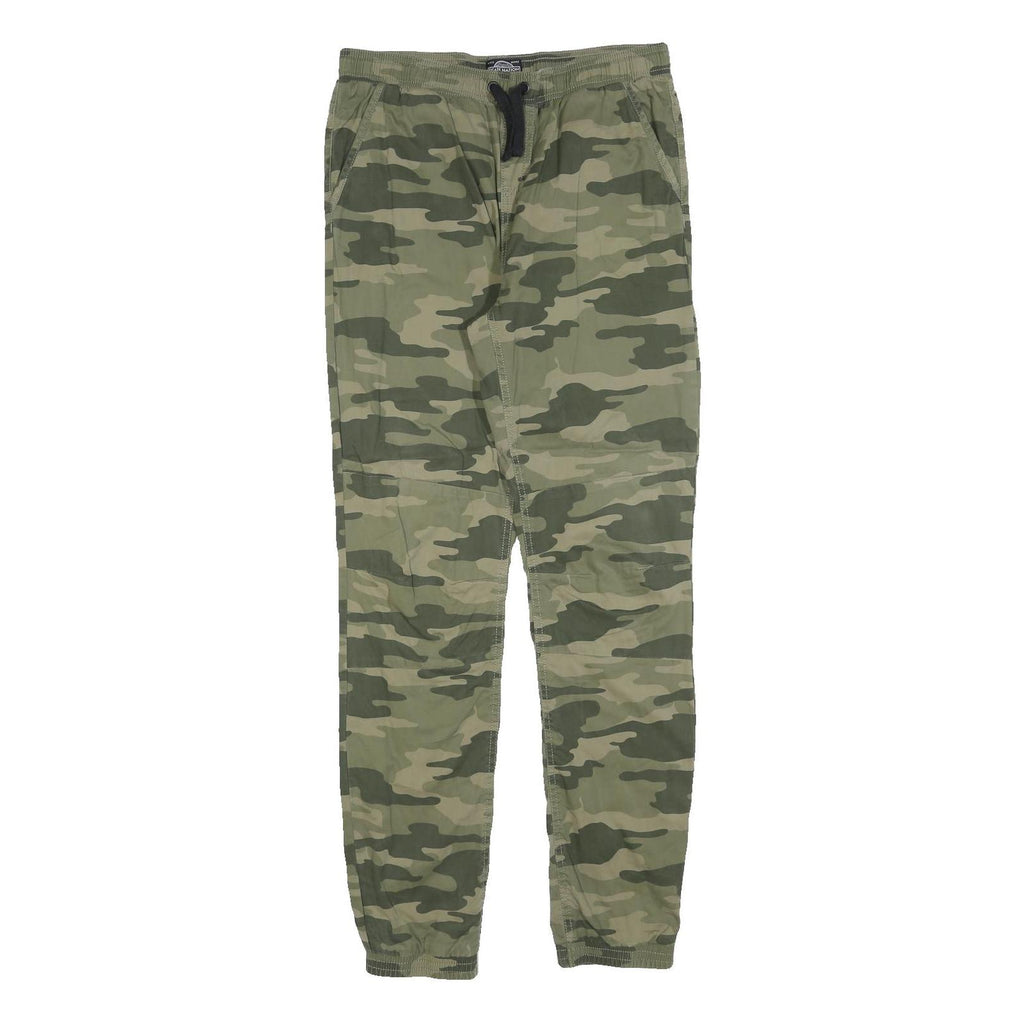 SKATE NATION Mens Cotton Blend Green Camouflage Slim Drawstring Trousers W32 L32