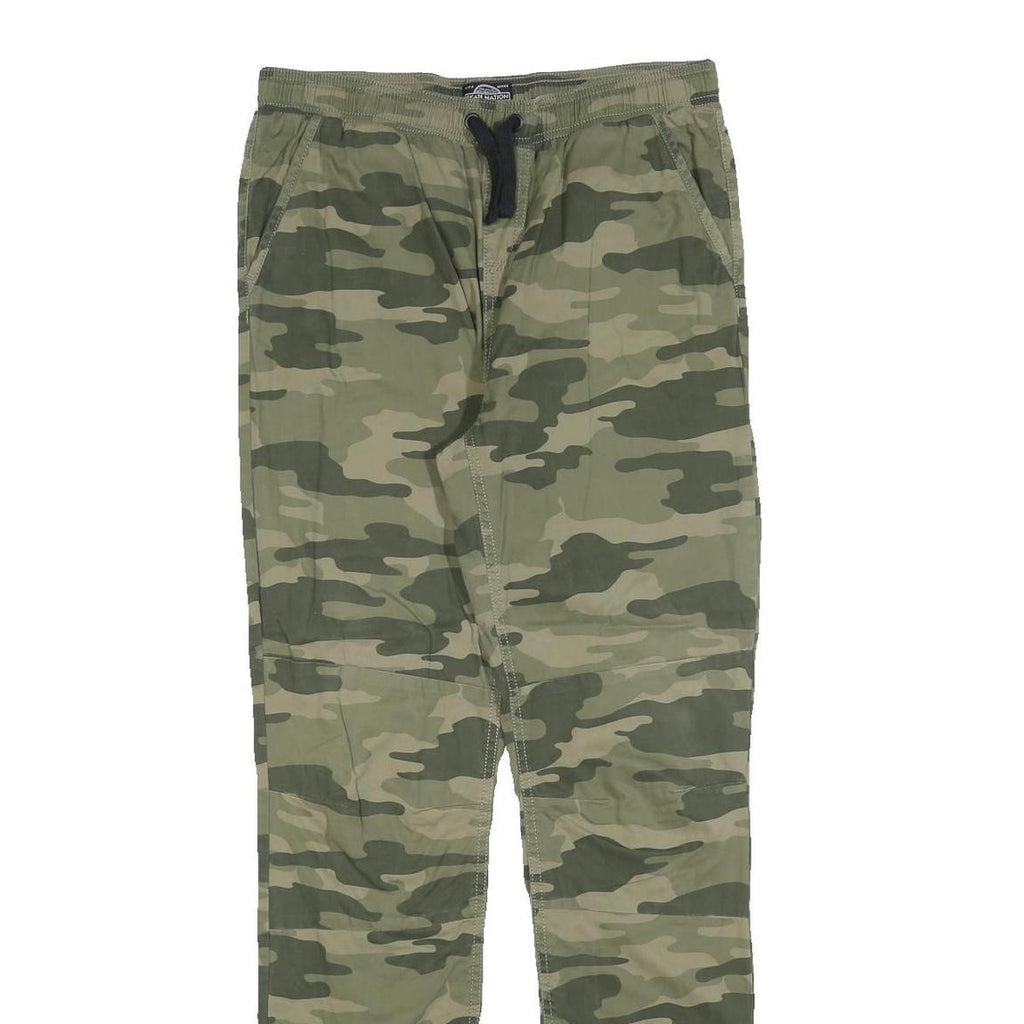 SKATE NATION Mens Cotton Blend Green Camouflage Slim Drawstring Trousers W32 L32