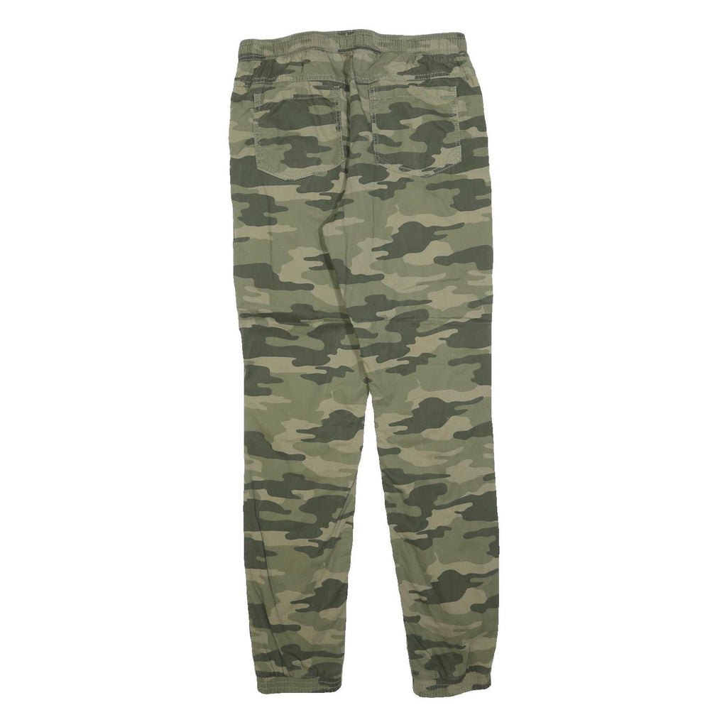 SKATE NATION Mens Cotton Blend Green Camouflage Slim Drawstring Trousers W32 L32