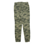 SKATE NATION Mens Cotton Blend Green Camouflage Slim Drawstring Trousers W32 L32