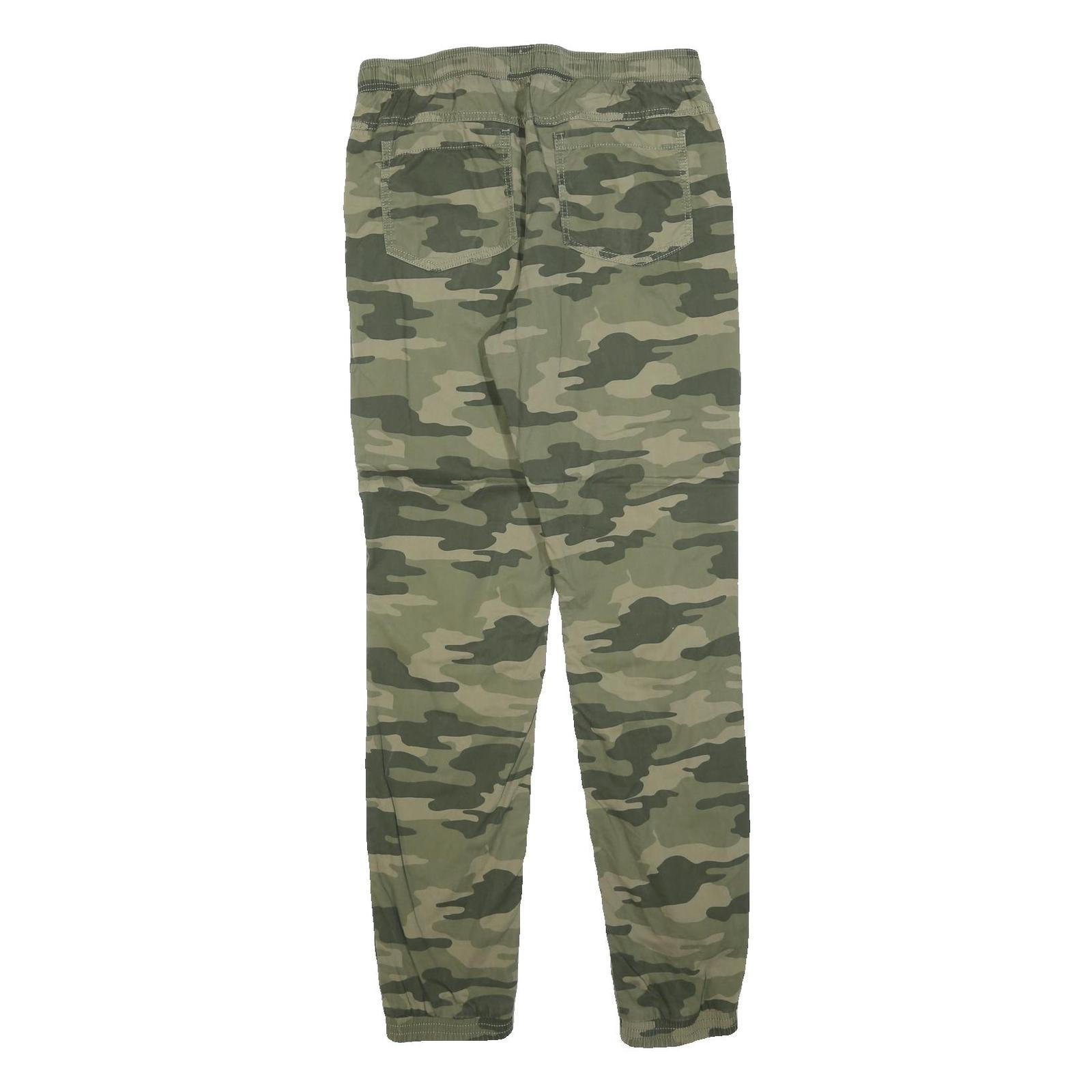 SKATE NATION Mens Cotton Blend Green Camouflage Slim Drawstring Trousers W32 L32