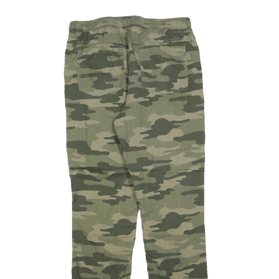 SKATE NATION Mens Cotton Blend Green Camouflage Slim Drawstring Trousers W32 L32