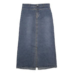 Womens Blue Denim Straight Midi Skirt Cotton Blend Button Closure M Casual