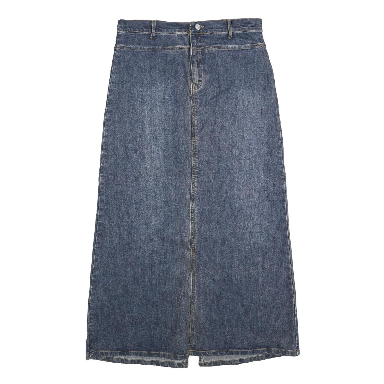 Womens Blue Denim Straight Midi Skirt Cotton Blend Button Closure M Casual