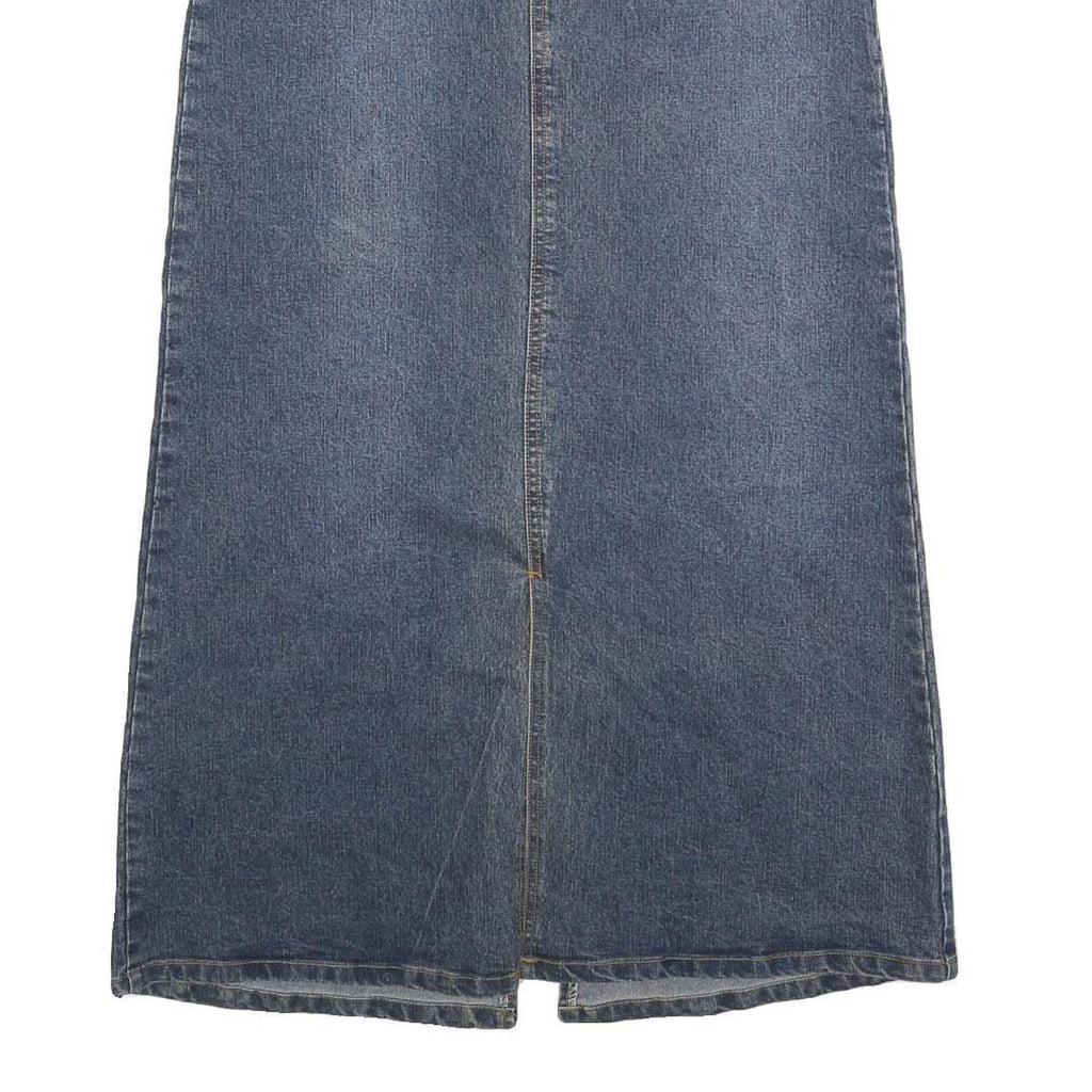 Womens Blue Denim Straight Midi Skirt Cotton Blend Button Closure M Casual