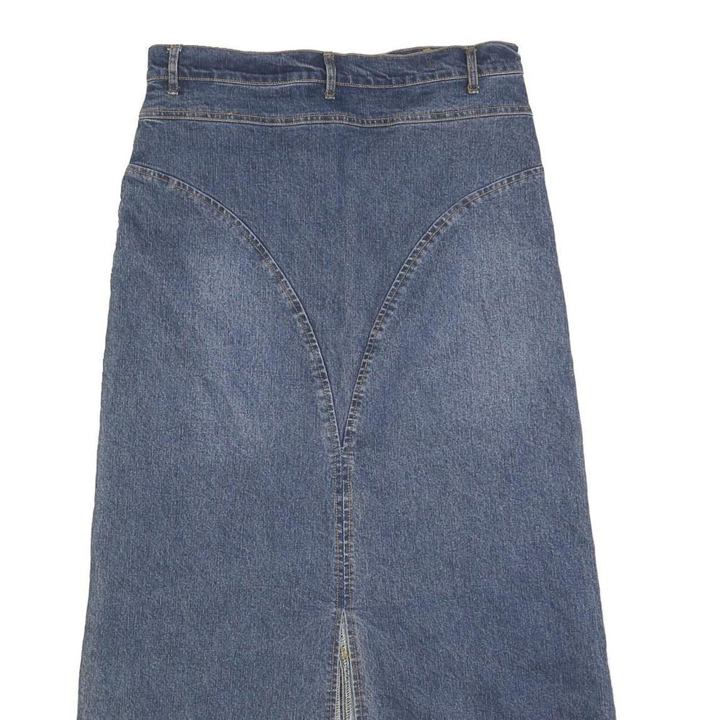 Womens Blue Denim Straight Midi Skirt Cotton Blend Button Closure M Casual