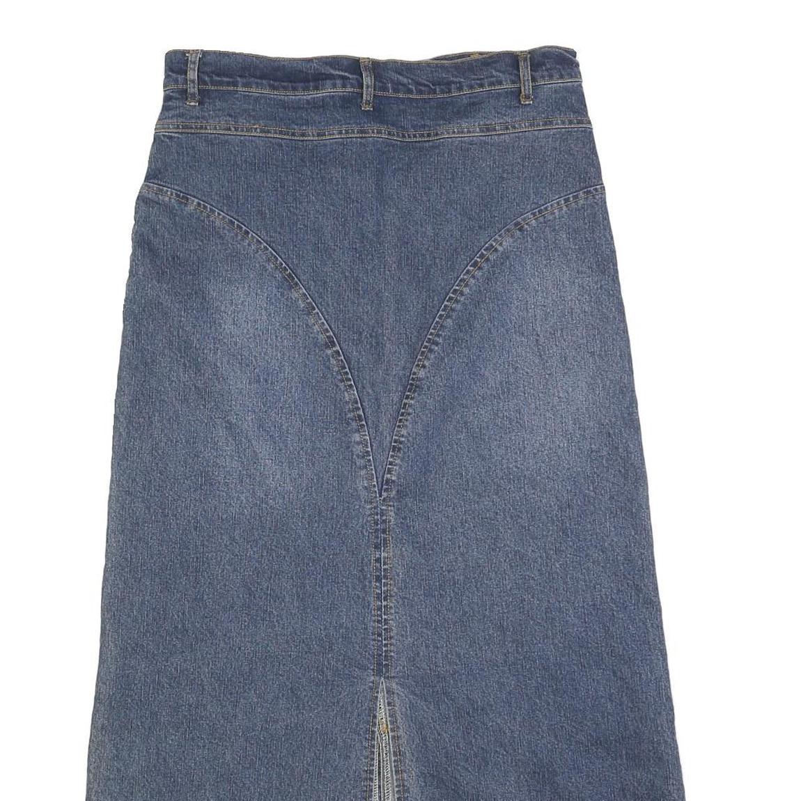 Womens Blue Denim Straight Midi Skirt Cotton Blend Button Closure M Casual