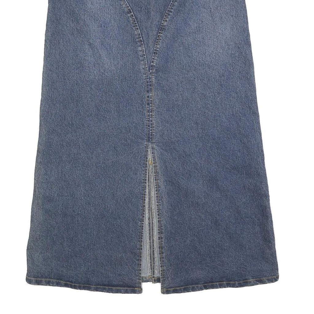 Womens Blue Denim Straight Midi Skirt Cotton Blend Button Closure M Casual