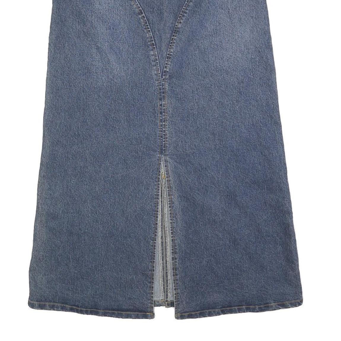 Womens Blue Denim Straight Midi Skirt Cotton Blend Button Closure M Casual