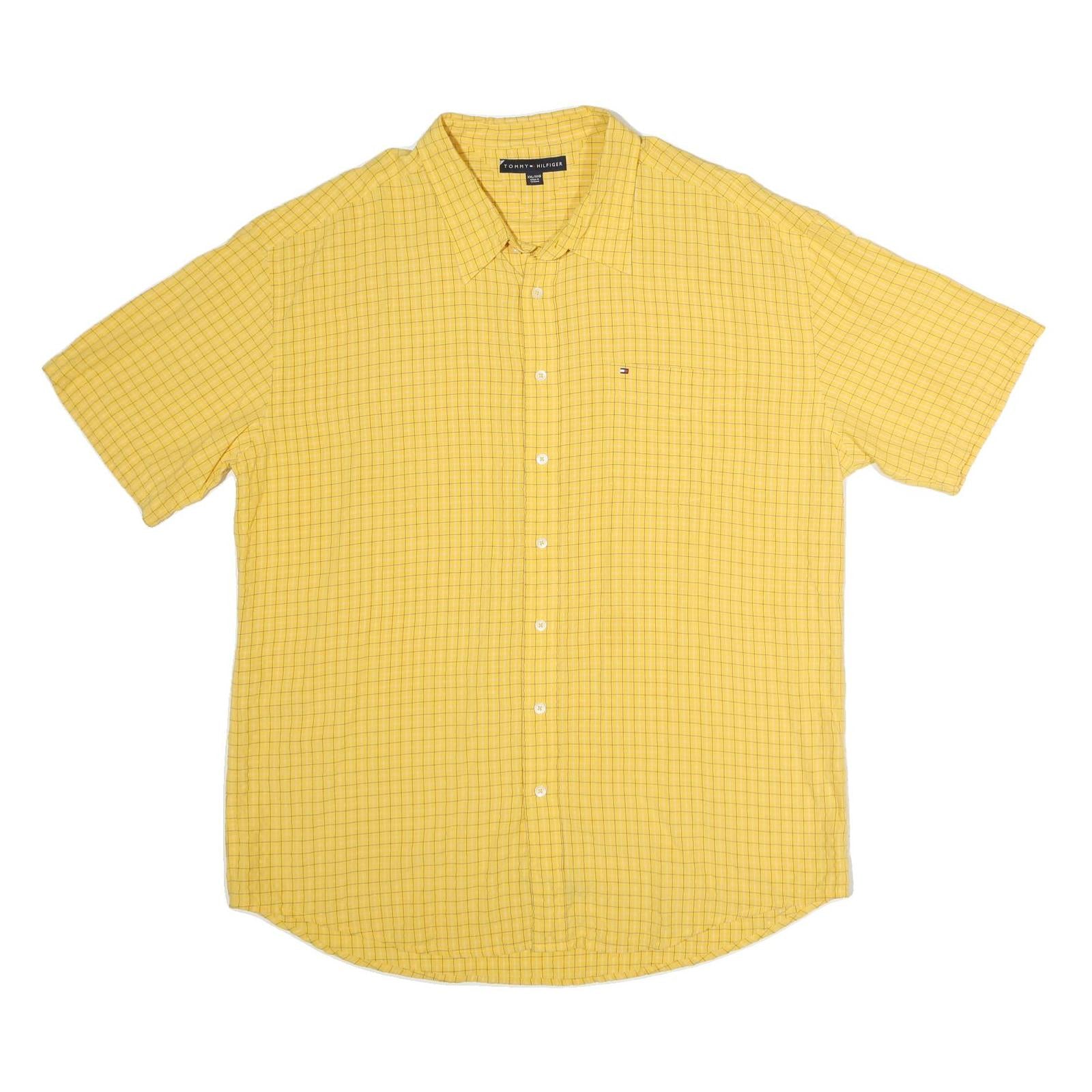 TOMMY HILFIGER Mens Yellow Check Shirt 2XL Short Sleeve Cotton Casual