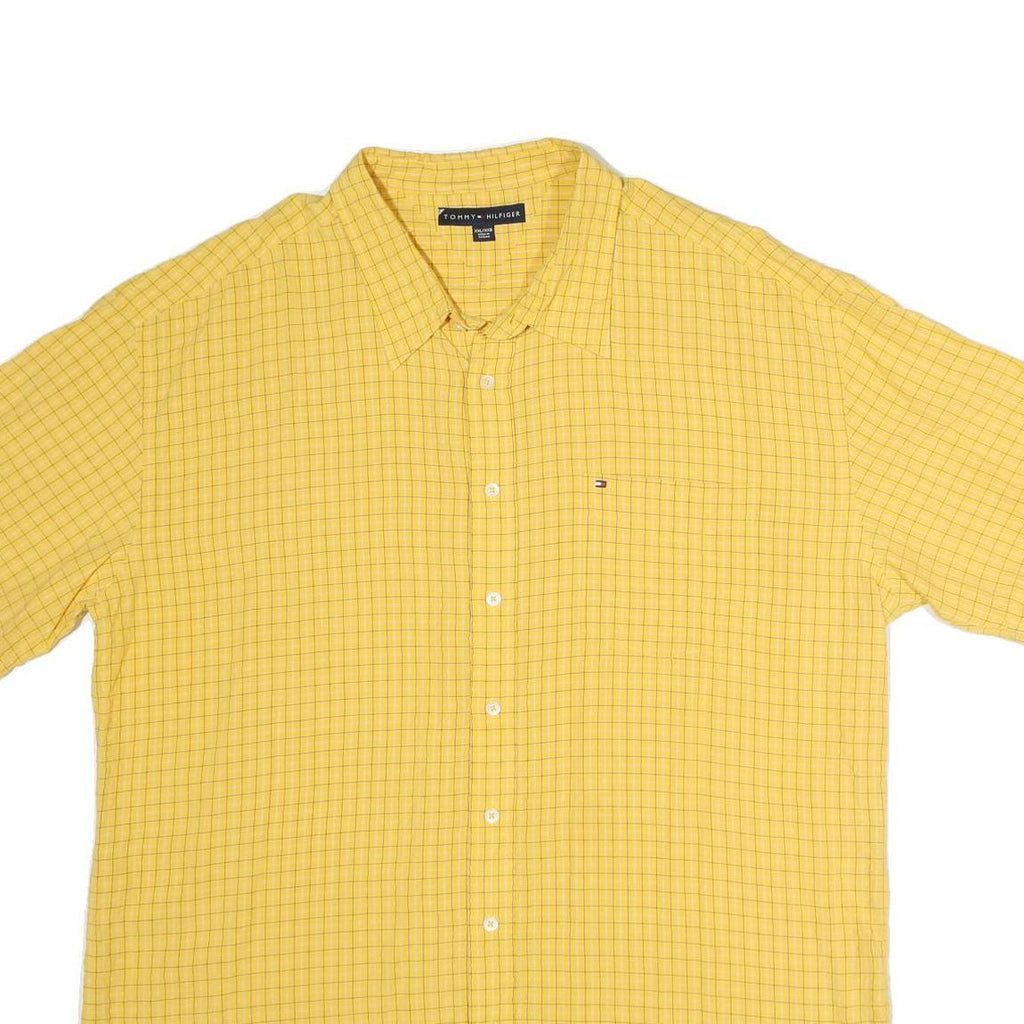 TOMMY HILFIGER Mens Yellow Check Shirt 2XL Short Sleeve Cotton Casual