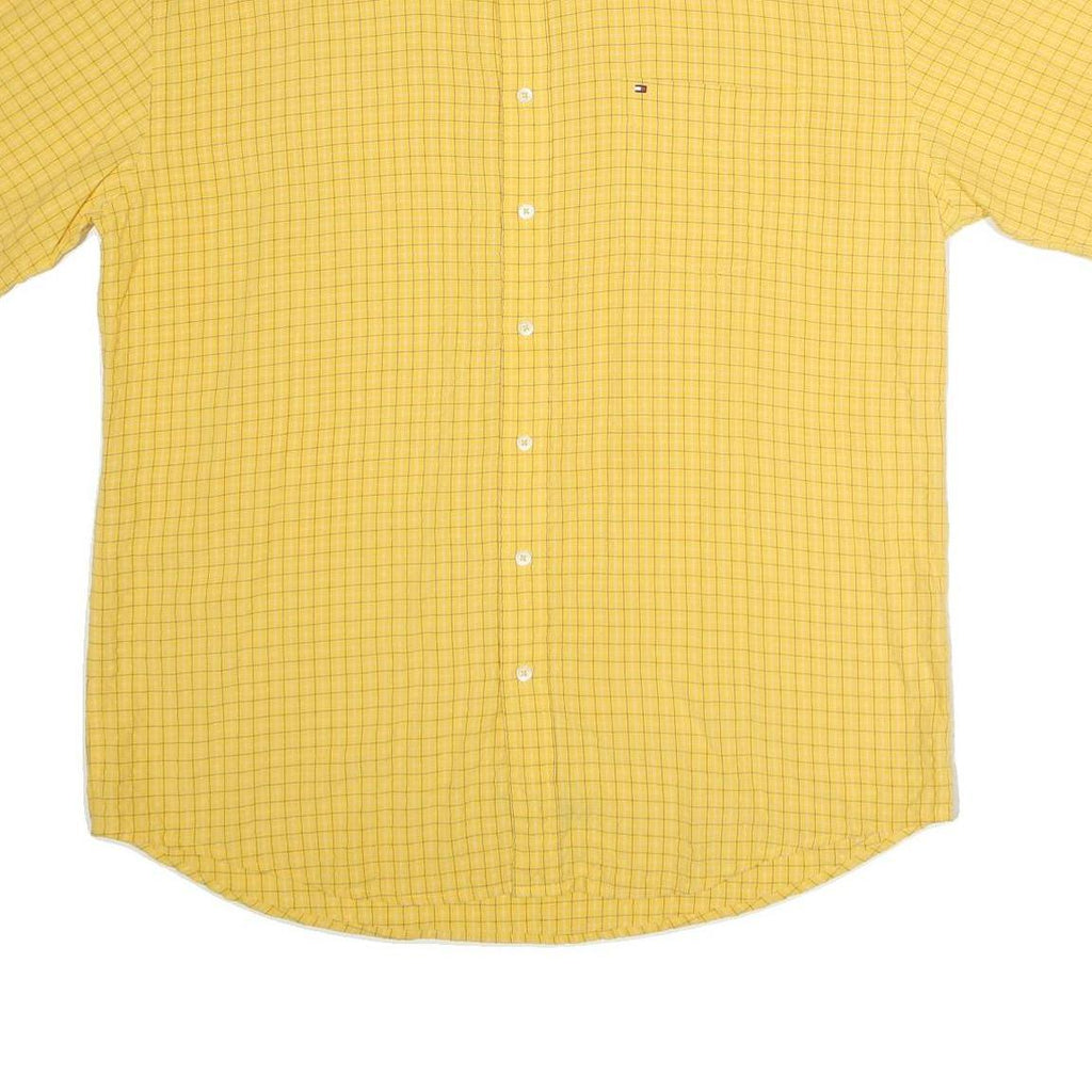 TOMMY HILFIGER Mens Yellow Check Shirt 2XL Short Sleeve Cotton Casual