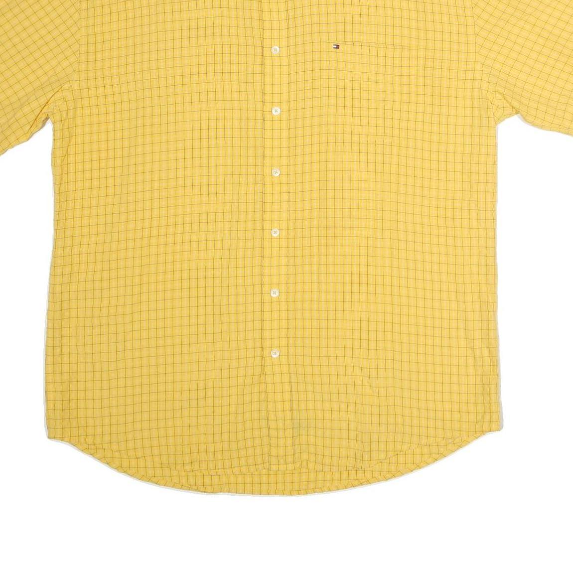 TOMMY HILFIGER Mens Yellow Check Shirt 2XL Short Sleeve Cotton Casual