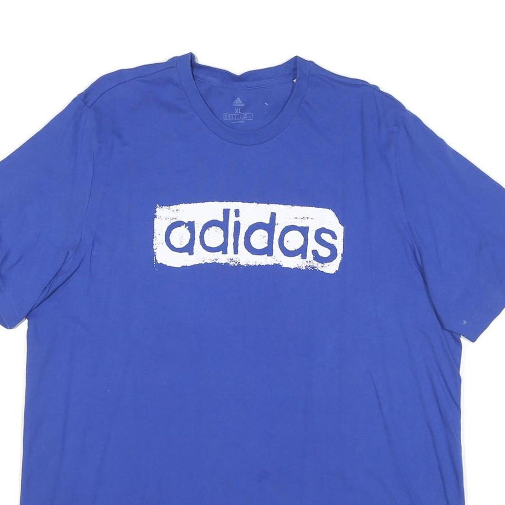 ADIDAS Mens Blue XL Graphic T-Shirt Short Sleeve Crew Neck Cotton Blend Casual