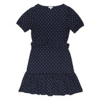 WAREHOUSE Womens Navy Blue & Cream Polka Dot Day Cotton Blend Dress UK 10 Belted