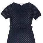 WAREHOUSE Womens Navy Blue & Cream Polka Dot Day Cotton Blend Dress UK 10 Belted