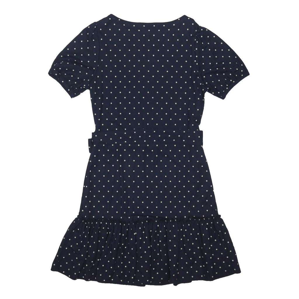WAREHOUSE Womens Navy Blue & Cream Polka Dot Day Cotton Blend Dress UK 10 Belted