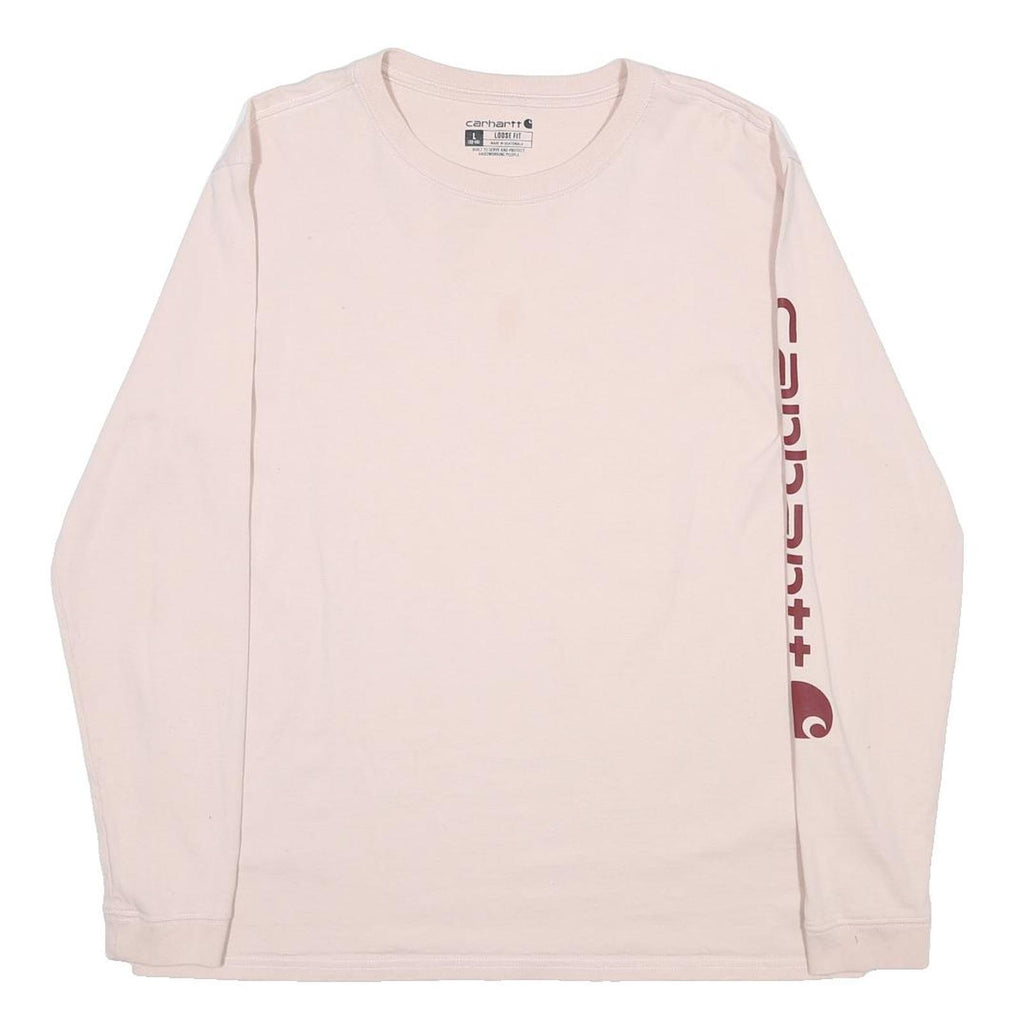 CARHARTT Womens Cream Long Sleeve T-Shirt Crew Neck Logo Sleeve Print L